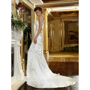 ZM16020 Duchess Satin A-ligne Robe de mariée avec embellissement en cristal Spaghetti Strap Robes de mariée de mariage et fleurs 3D